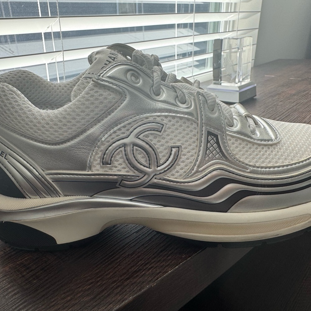 Chanel Silver and Black Sneakers